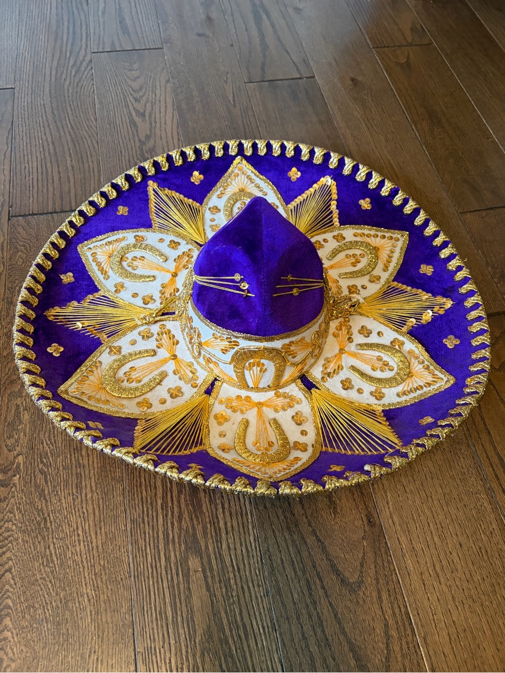 Vintage Handmade Purple and Gold Sombrero Mariachi Hat - Hecho En Mexico